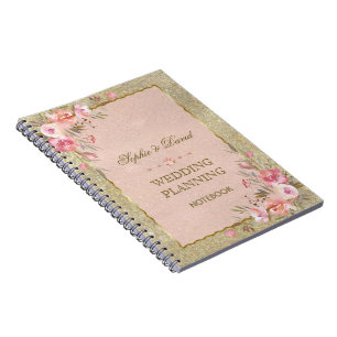 Caderno Espiral Planner Floral de Casamento Floral de Blush Dourad