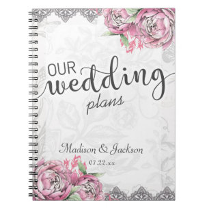 Caderno Espiral Planner Romântico de Casamento de Chic Peony Flora