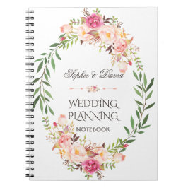 Caderno Espiral Planner Rustic Pink Blush Floral Bloom Weding Plan