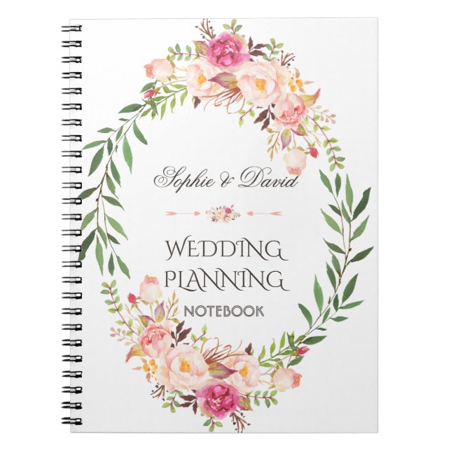 Caderno Espiral Planner Rustic Pink Blush Floral Bloom Weding Plan (Frente)