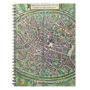 Caderno Espiral Plano de cidade de Bruges, 'de Civitates Orbis