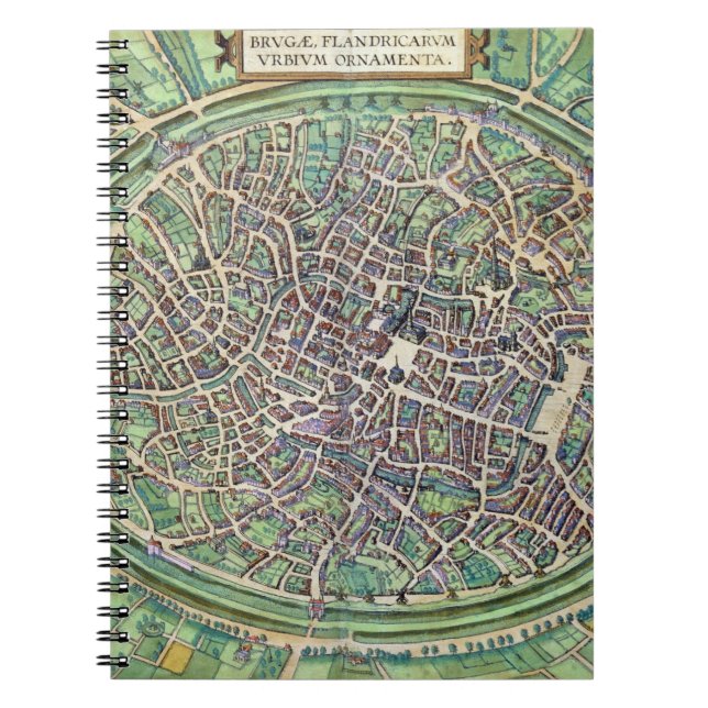 Caderno Espiral Plano de cidade de Bruges, 'de Civitates Orbis (Frente)
