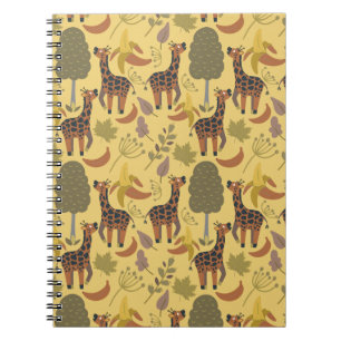 Caderno Espiral Plano de fundo amarelo sem costura Giraffe