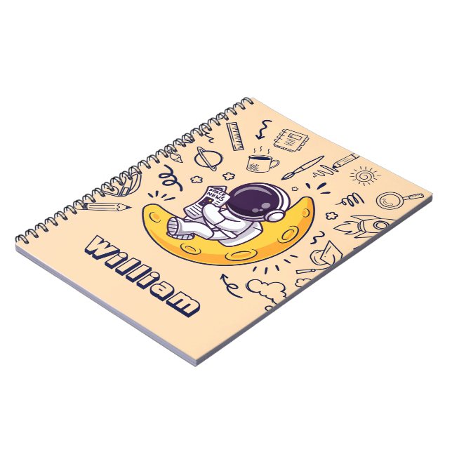 Caderno Espiral Plano de Planetas do Espaço com Doodle Personaliza (Left Side)