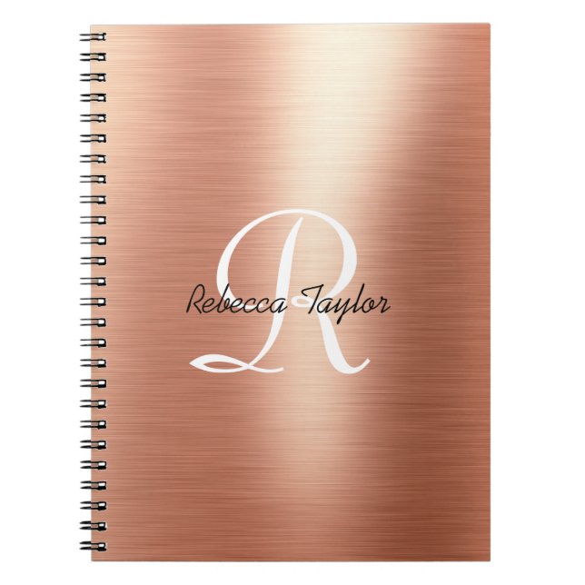 Caderno Espiral Plano Elegante de Monograma Dourado (Frente)