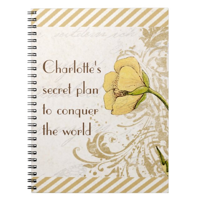 Caderno Espiral Plano secreto conquiste o notebook mundial da flor (Frente)
