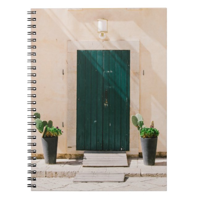 CADERNO ESPIRAL PLANTA DE CACTÃO VERDE PERTO DA PORTA VERDE (Frente)