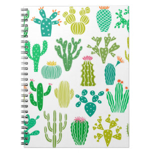 Caderno Espiral Planta de cactus: vintage floral set.