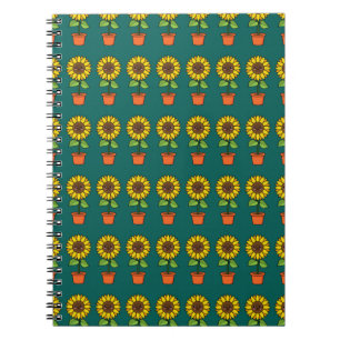 Caderno Espiral Planta de girassol de Kawaii em Pote
