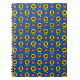 Caderno Espiral Planta de girassol em padrão de Pote