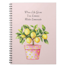 Caderno Espiral Planta de Limão Amarelo em Vaso Rosa