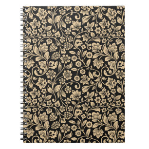 Caderno Espiral Planta floral, estilizada, cinza