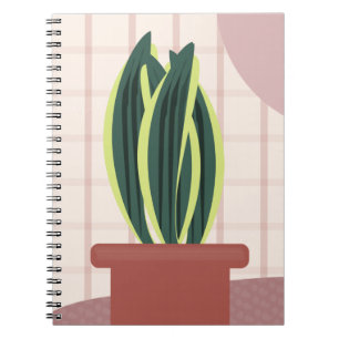 Caderno Espiral Plantas Cobra em Fundo Bege Xadrez Rosa