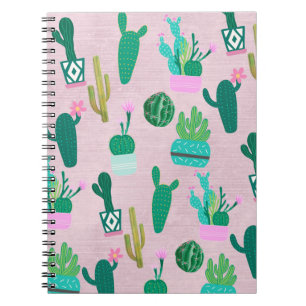 Caderno Espiral Plantas de Cacto Cactos Rosa Rústico Sudoeste