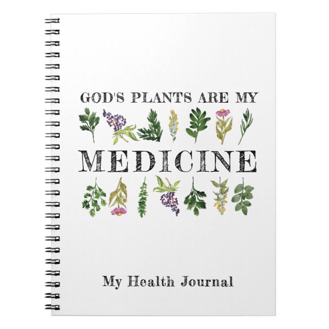 Caderno Espiral Plantas de Deus são meu Diário de Saúde de Medicin (Frente)