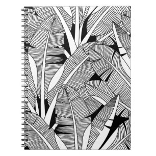 Caderno Espiral Plantas exóticas, pretas e brancas, e palmeiras b