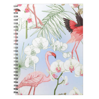 Caderno Espiral Plantas tropicais e flores. Padrão sem costura, ba