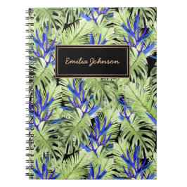 Caderno Espiral Plantas tropicais verdes e azuis