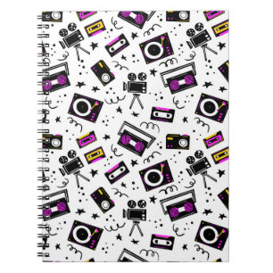 Caderno Espiral player de música, gravador de fita, fita de víde