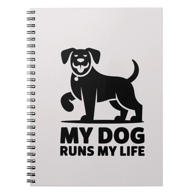 Caderno Espiral Playful Dog Outline "My Dog Runs My Life" Art (Frente)
