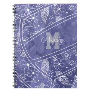 Caderno Espiral plenas de flores de vôlei roxa