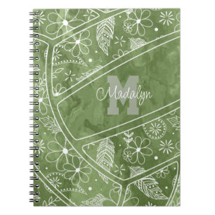 Caderno Espiral plenas de flores de vôlei verde