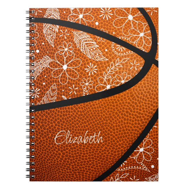 Caderno Espiral plenas de rabisco flores basquetebol (Frente)