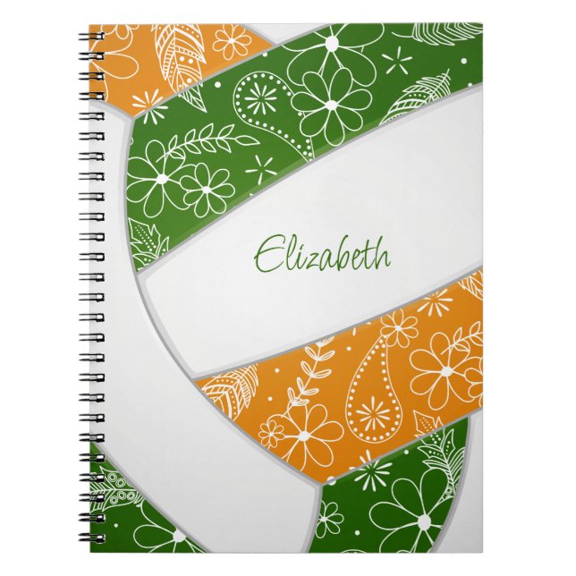 Caderno Espiral plenas de vôlei de laranja verde (Frente)