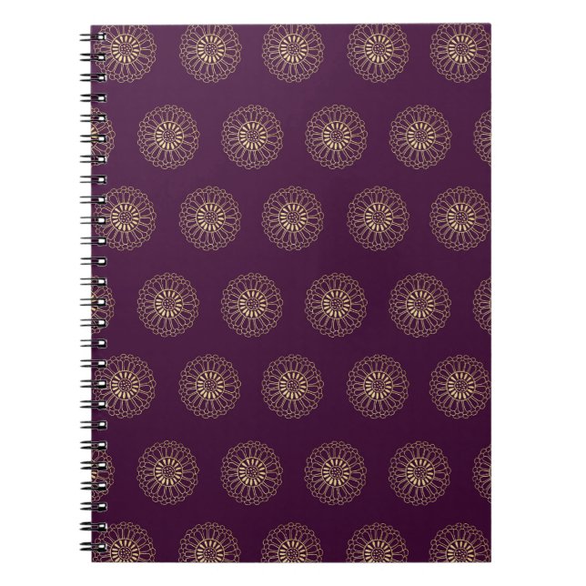 Caderno Espiral Plum | Golden Zinnia Flower Medallions (Frente)