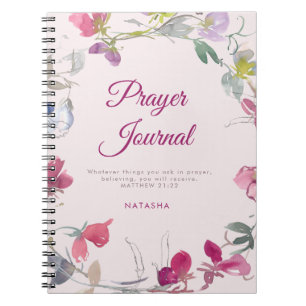 Caderno Espiral Plum Watercolor Diário de Pea Floral Suave