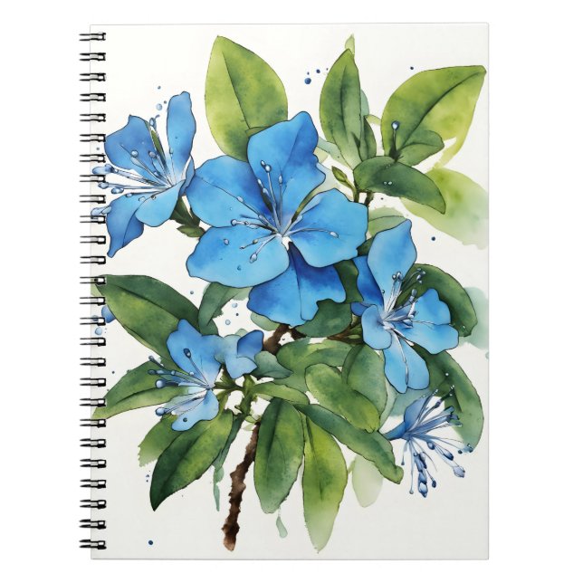 Caderno Espiral Plumbago Auriculata - Flores em aquarela (Frente)