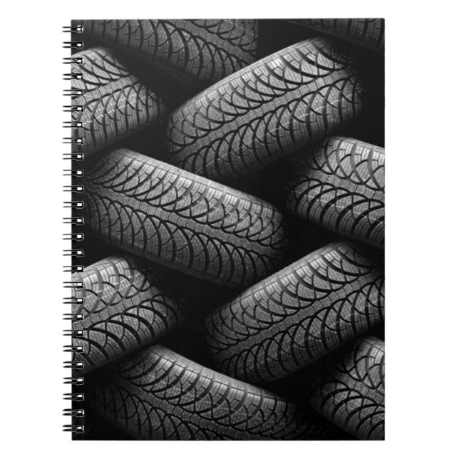Caderno Espiral Pneus de carro pretos (Frente)