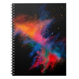 Caderno Espiral Pó colorido lançado a preto,