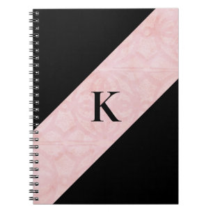 Caderno Espiral Pó Fraco-Rosa e Monograma Preto