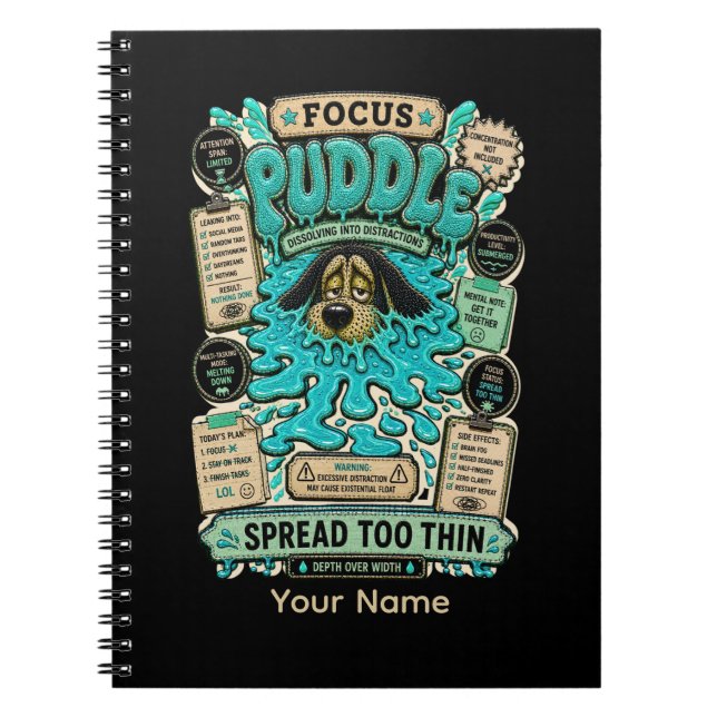 Caderno Espiral Poça de Foco Personalizada Humor de Produtividade  (Frente)