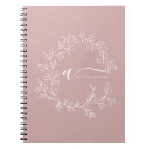 Caderno Espiral Poeira Rosada de Vergonha Moderno Rótulo de Monogr