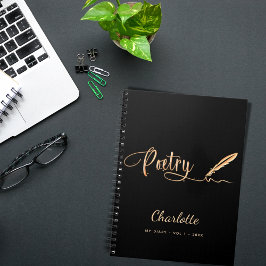 Caderno Espiral Poesia dourada preta nome de script elegante