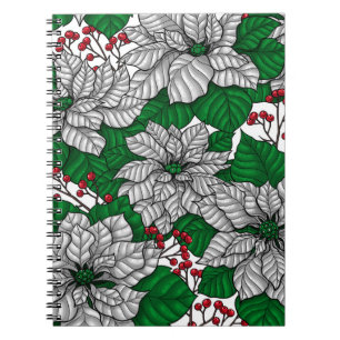 Caderno Espiral Poinsettia branca, padrão de Natal