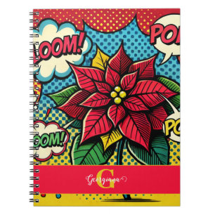 Caderno Espiral Poinsettia de Pop de Arte de Cartões Retro Persona