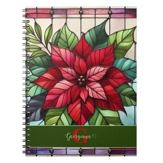 Caderno Espiral Poinsettia De Vidro Festivo Personalizado (Frente)