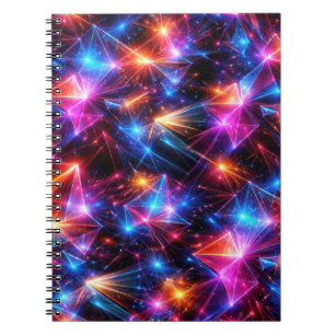 Caderno Espiral Polígono Neon Abstrato com Explosões