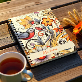 Caderno Espiral Pombo e Design Floral Verão