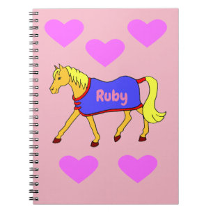 Caderno Espiral Pônea de Cartoon Bonita com Corações Rosa