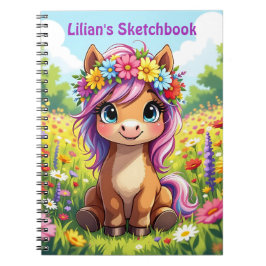 Caderno Espiral Pôneo bonito com flores personalizadas
