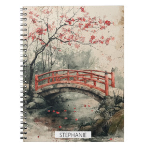 Caderno Espiral Ponte da Flor de Cerejeira Sumi-E Paisagem (2)