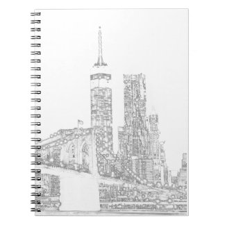 Caderno Espiral Ponte de Brooklyn e skyline de Manhattan
