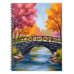 Caderno Espiral Ponte de Outono Folhagem de Outono Aquarela Nature