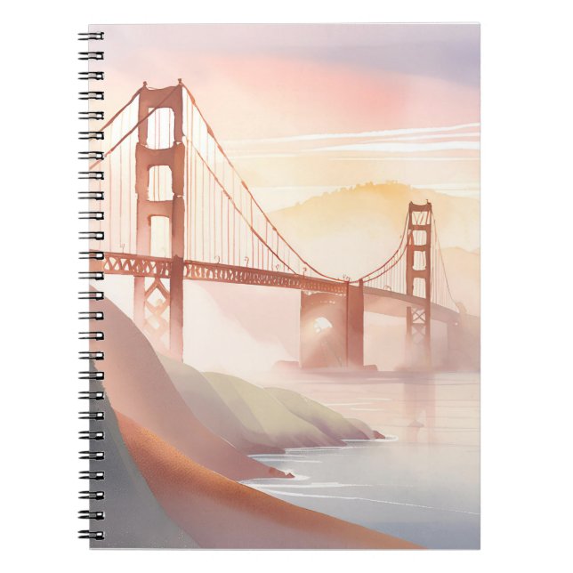 Caderno Espiral Ponte ouro Gate | Sunrise Belo Watercolor (Frente)