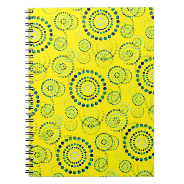 Caderno Espiral Pontos Círculo Poder Flores II + seu fundo & ideia (Frente)