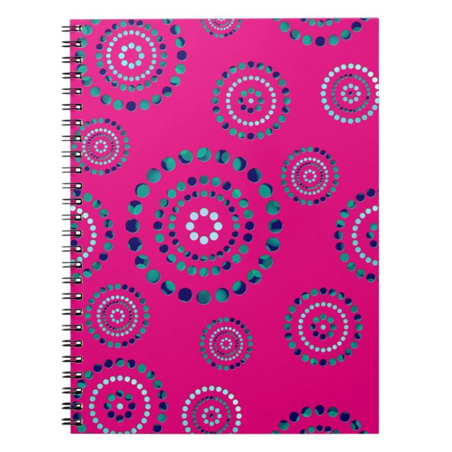 Caderno Espiral Pontos Círculo Poder Flores + seu fundo. (Frente)
